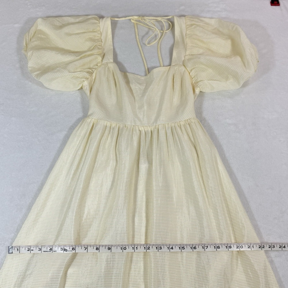 NWT Wayf Lucca Prairie Style Midi Dress Sz M Puff Sleeve Cutout Back Yellow Boho - Picture 12 of 13